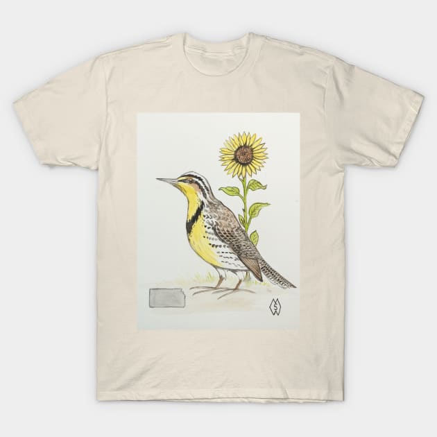 Kansas state bird & flower, the western meadowlark & sunflower T-Shirt by Matt Starr Fine Art